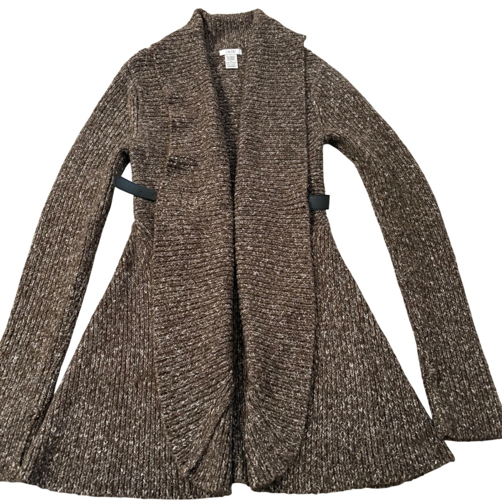 Cache Brown Marled Knit Shawl Collar Cardigan Sweater Side Buckle Wrap Womens M‎